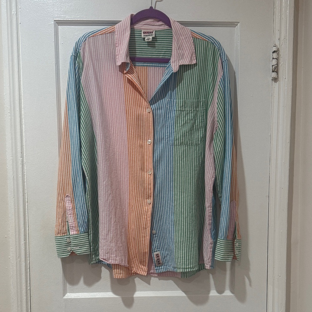 Guess Originals Pastel Multicolor Stripe Button-Down – Size Small